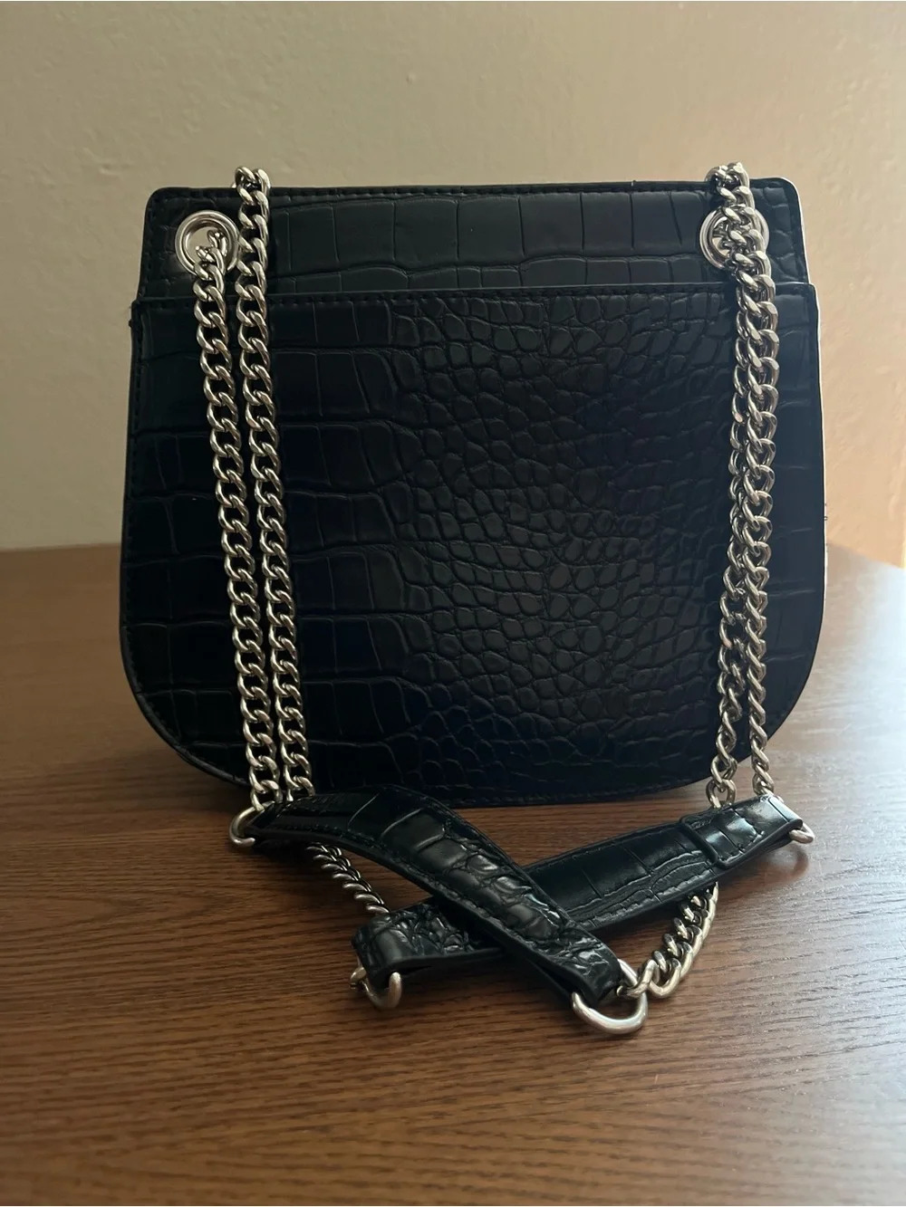 Nine West Black Croc-Embossed Crossbody Bag with Silver Hardware